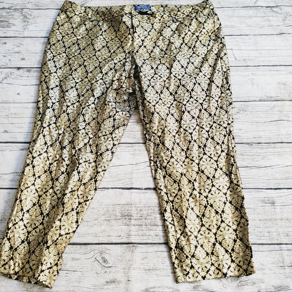 Old Navy Pixie Dress Pants Gold Black Brocade Ankle Holiday Glam Size 22 Plus
